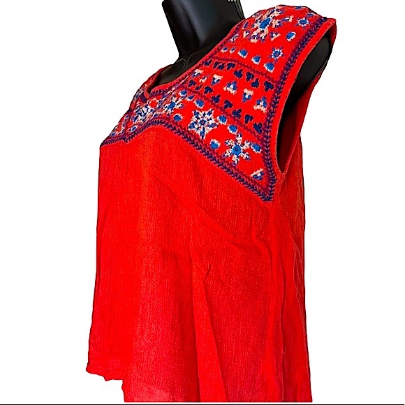 American Eagle Outfitters Top Embroidered Red Gauze Short Sleeve Summer Size XS - Picture 3 of 15
